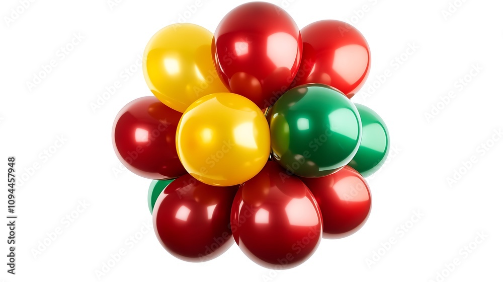 Obraz premium A cluster of colorful balloons in red, yellow, and green, ideal for celebrations.