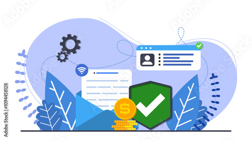 Accept background webpage template. User page, mail and money coin. Design for wallpaper, web, background, banner. Flat cartoon design. 