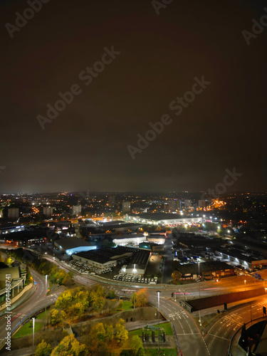 Wallpaper Mural Illuminated Downtown Buildings at Central Birmingham City Centre During Night at Midlands, England, United Kingdom. Torontodigital.ca