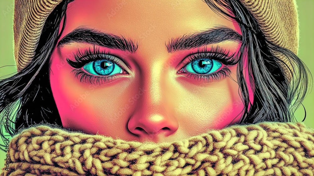 Serene Portrait of a Young Woman with Striking Blue Eyes in Warm Beige Tones – Perfect as a Cozy Poster for Home or Sports Interior Décor Serene Portrait of a Young Woman with Striking Blue Eyes in Warm Beige Tones – Perfect as a Cozy Poster for Home or Sports Interior Décor
