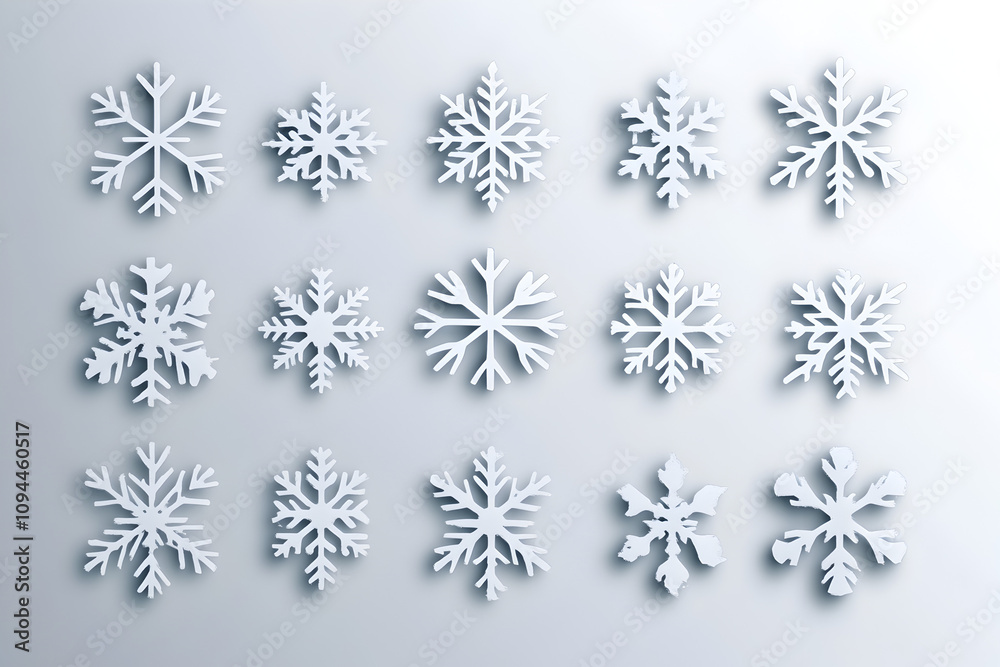 A collection of vector snowflakes, each with different patterns and textures, ready to be used in designs. Decorative snowflake vectors.
A collection of vector snowflakes, each with different patterns and textures, ready to be used in designs. Decorative snowflake vectors.