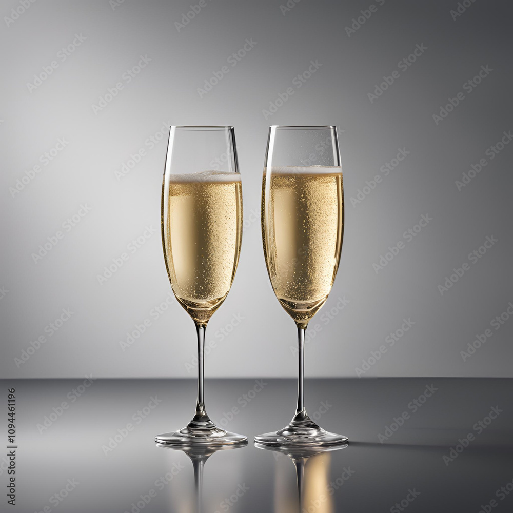Two crystal-clear champagne flutes filled with golden sparkling champagne, ideal for special celebrations, weddings, or romantic evenings. A timeless choice for elegant occasions. Two crystal-clear champagne flutes filled with golden sparkling champagne, ideal for special celebrations, weddings, or romantic evenings. A timeless choice for elegant occasions.