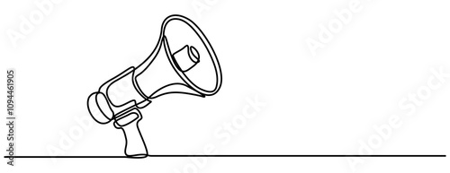 Continuous one line drawing of horn speaker signs and symbol for announcement and employee hiring vector illustration. Pro vector, Public horn speaker in One continuous line drawing. Megaphone 