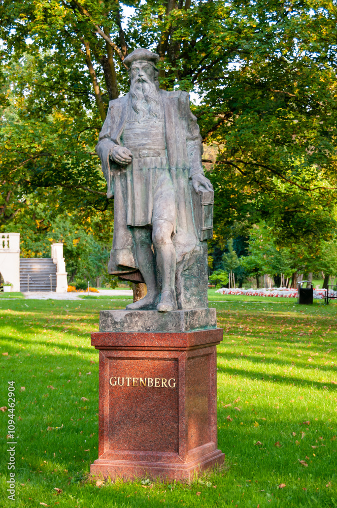 Obraz premium Monument of Johann Gutenberg in Pelplin, Pomeranian Voivodeship, Poland