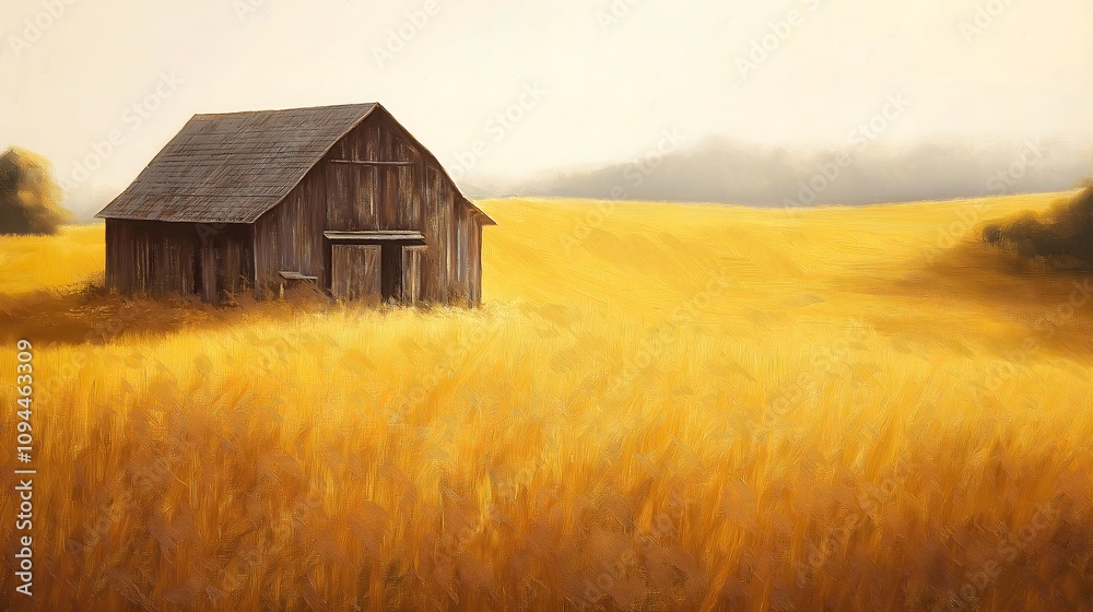 Golden Field Barn: Rustic Charm in Wheat Landscape