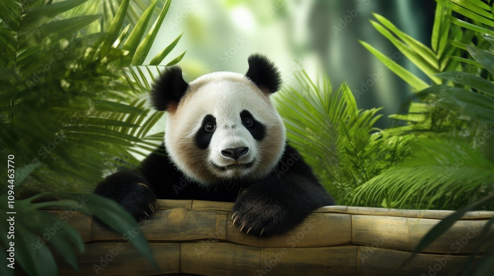 Obraz premium Charming Panda Surrounded by Lush Greenery