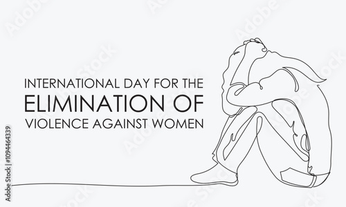 International Day for the Elimination of Violence against Women. Illustration of woman crying, covering her face with her hand. Continuous one line drawing style.