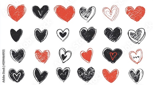 Carta regalo con simpatici cuoricini disegnati a mano, in stile clip art, su sfondo bianco con grafica vettoriale piatta. Ideale per bambini