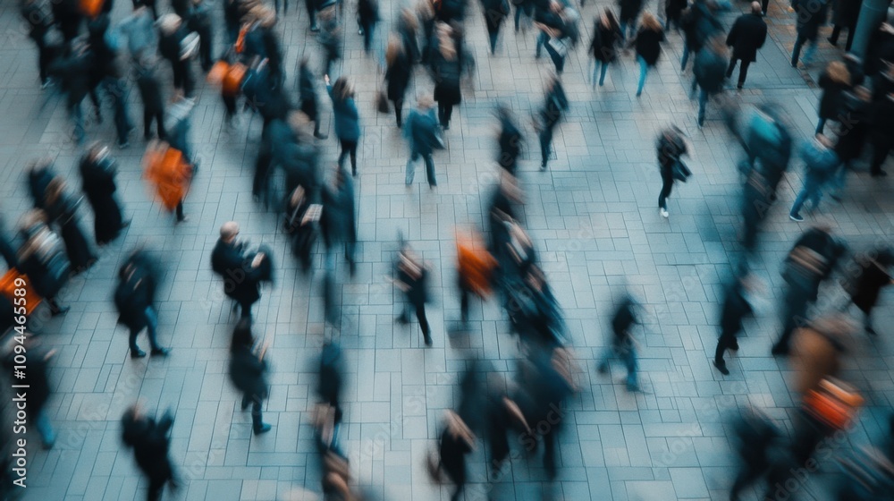 Obraz premium An overcrowded city square bustling with faceless commuters, Examining the anonymity in urban living, photography style