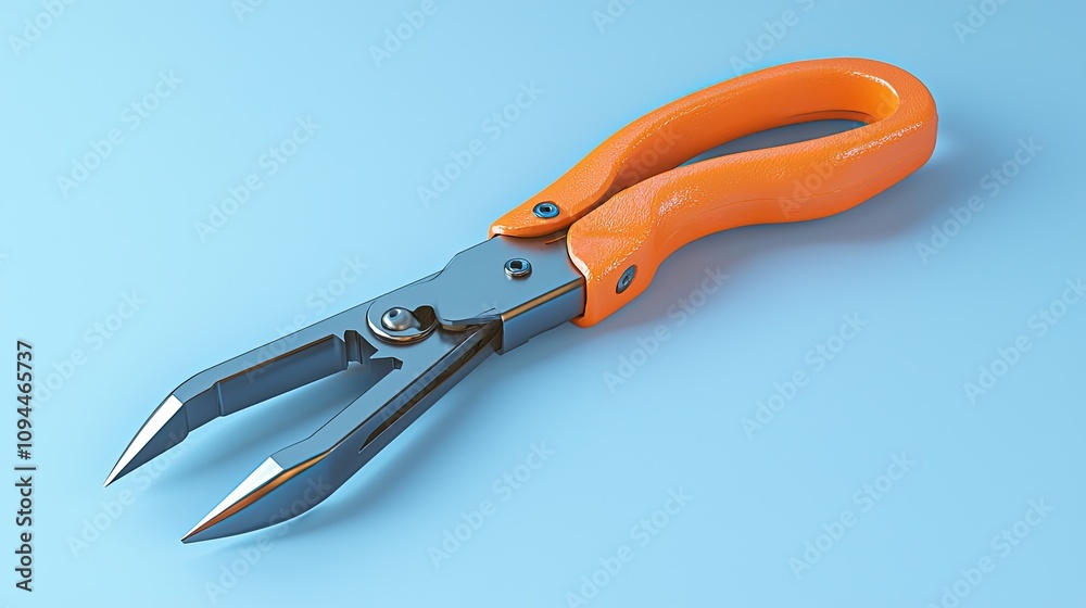 Sleek Orange-Handled Metal Pliers on a Light Blue Background Sleek Orange-Handled Metal Pliers on a Light Blue Background