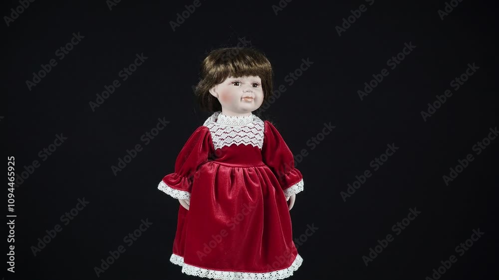 Rotating Porcelain Dolls In Beautiful Clothes On The Background. Rotating Porcelain Dolls In Beautiful Clothes On The Background.