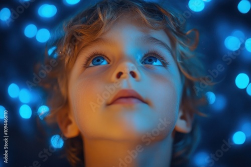 A Child's Wonder Inspired by Futuristic Dreams and Magical Possibilities A Portrait of Childhood Imagination, Exploring the boundless potential and innovative spirit of a young child captivated by