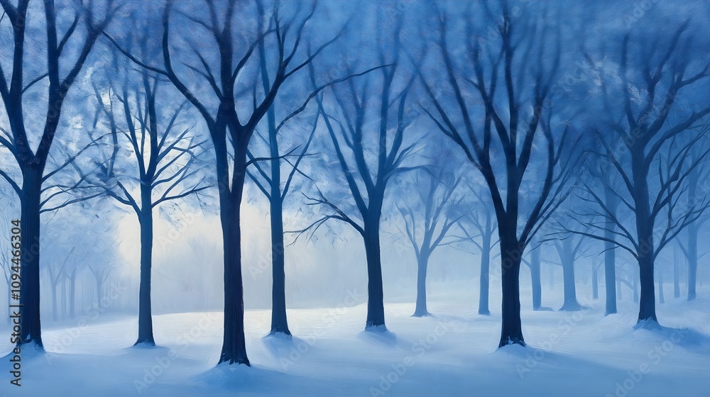 Blue Winter Forest Snow Landscape Painting Blue Winter Forest Snow Landscape Painting