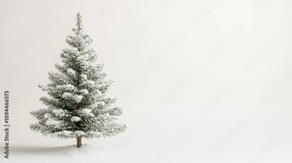 Small, charming snow covered Christmas tree, evokes feelings of peace and winter joy Small, charming snow covered Christmas tree, evokes feelings of peace and winter joy