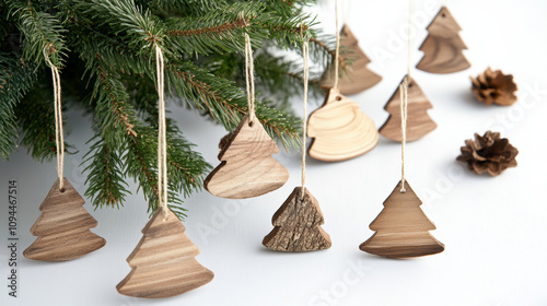 Rustic wooden Christmas tree ornaments peaceful holiday scene