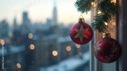 Festive Christmas cheer, city backdrop warm, joyful feeling