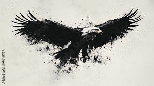 Majestic Black White Illustration of Soaring Eagle in Bold Detail