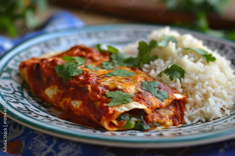 Plate of Enchiladas with Rice Plate of Enchiladas with Rice