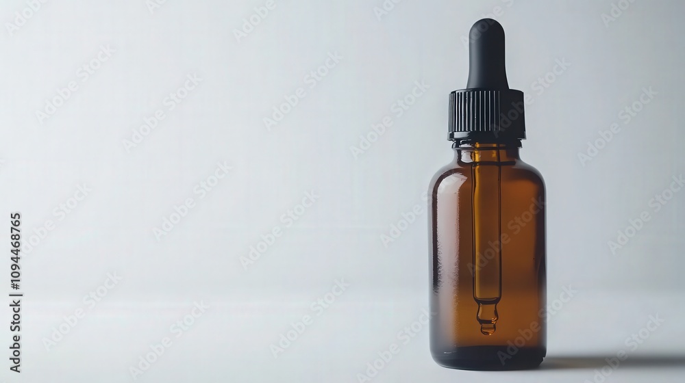 Fototapeta premium Amber Bottle with Dropper on Soft White Background