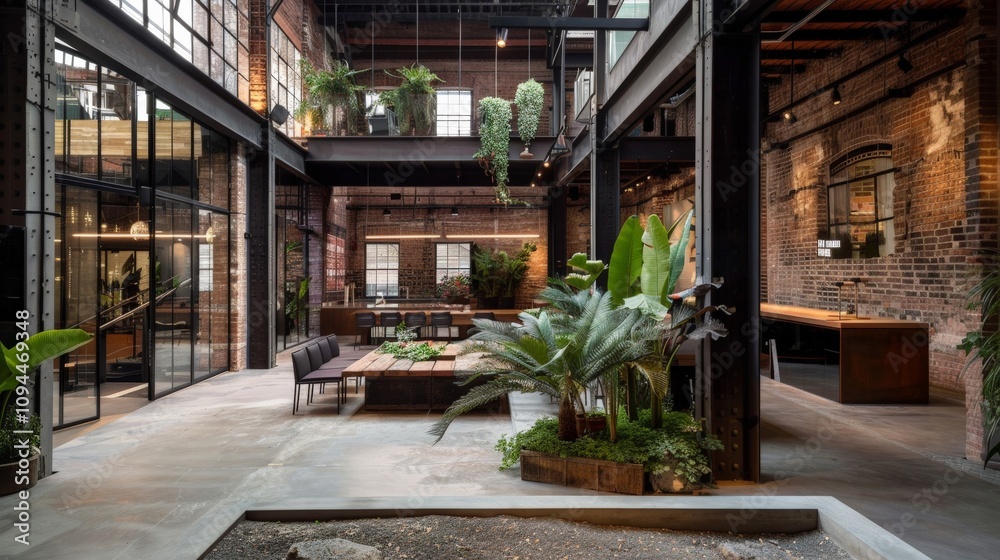 Fototapeta premium Renovated industrial building turned into creative workspaces