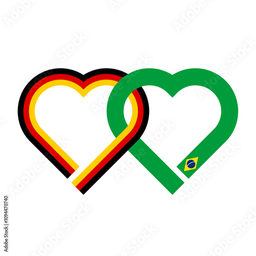 heart shaped ribbon of germany and brazil flags intertwined. vector illustration isolated on white background
