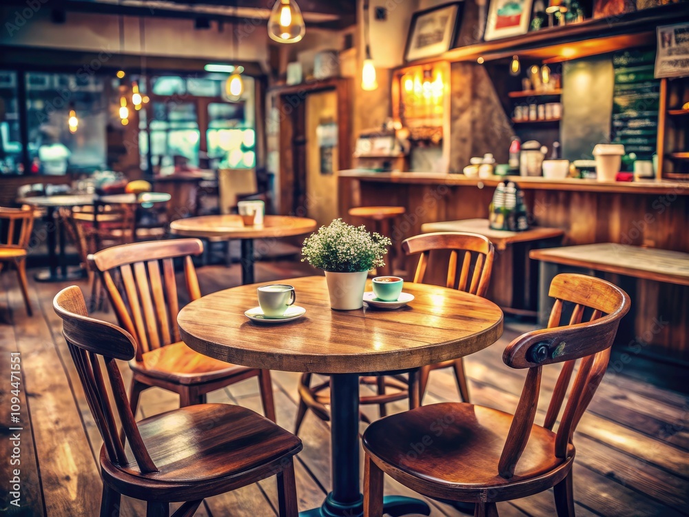custom made wallpaper toronto digitalVintage Effect Product Photography of an Empty Round Wooden Table and Chairs in a Cozy Coffee Shop Cafe Atmosphere - Capturing the Charm of Rustic Decor and Inviting Spaces
