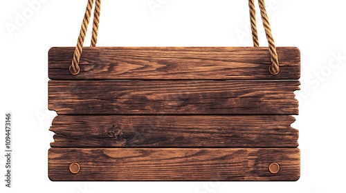 Rustic Weathered Wooden Sign Hanging on Rope: 3D Render. AI Generated