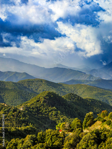 Corsican landscape with mountains in the background and spectacular clouds