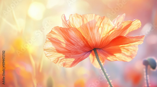 Backlit poppy flower, radiating warmth and serenity