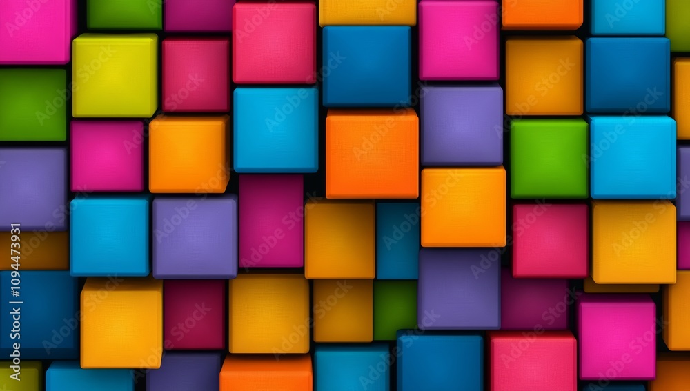 Colorful wall of blocks with a rainbow pattern. The blocks are of different colors and sizes, creating a vibrant and lively atmosphere Colorful wall of blocks with a rainbow pattern. The blocks are of different colors and sizes, creating a vibrant and lively atmosphere