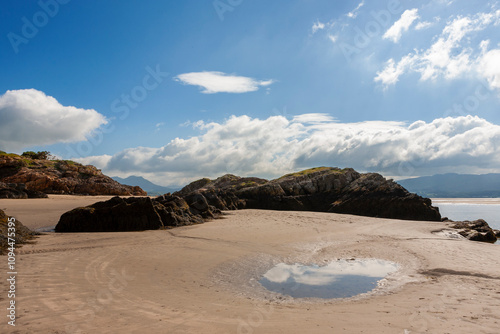 Low tide on the Afon Glaslyn estuary at Carreg Wen Beach, Porthmadog, Gwynedd, North Wales photo