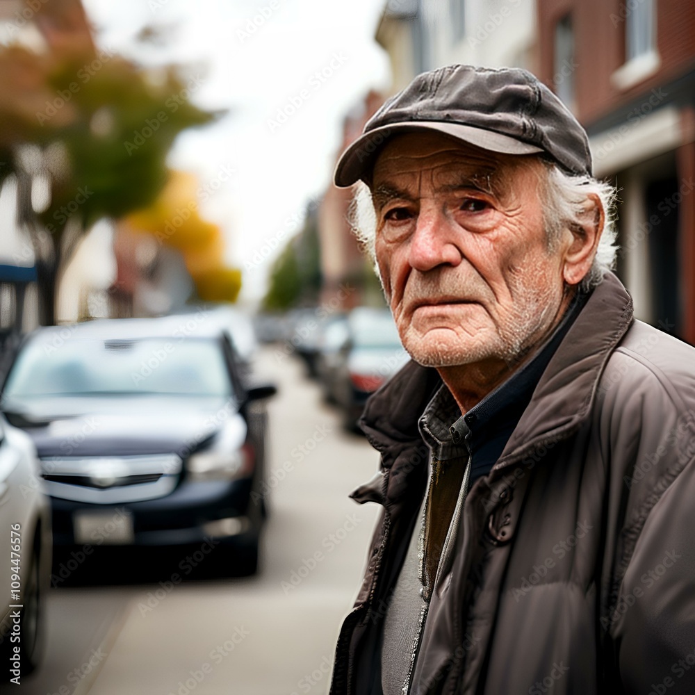 elderly man walking alone