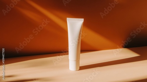 Minimalistic white tube mockup on a warm background with space for beauty or skincare branding