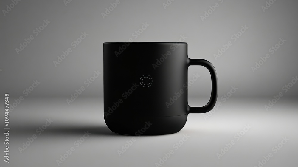 Simple black mug design showcased against a muted grey backdrop for branding options