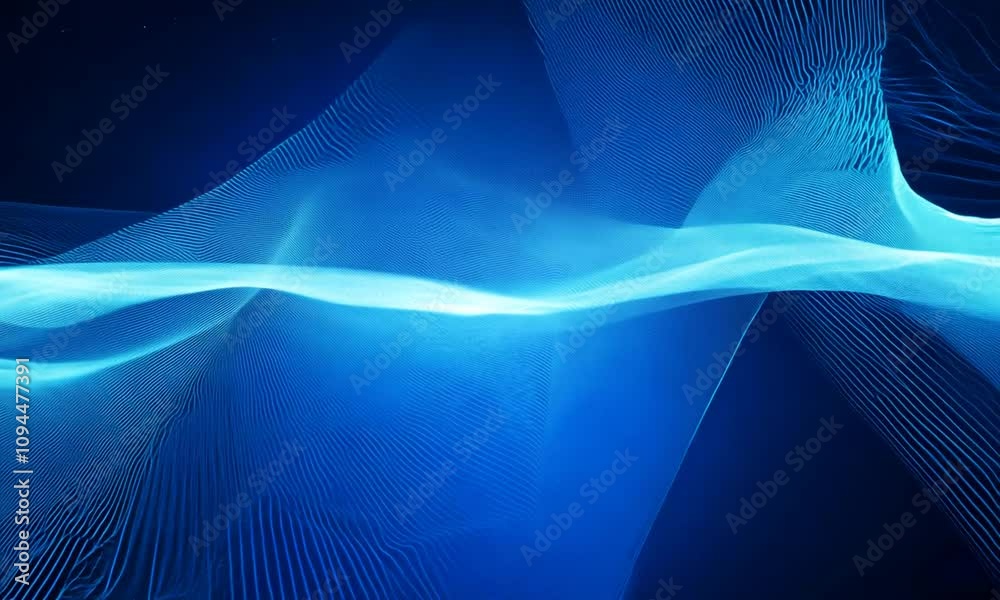 Abstract blue wave with lines and glowing light.