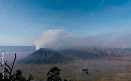 Bromo, Batok and Semeru volcanoes at sunrise, Java island, Indonesia. photo