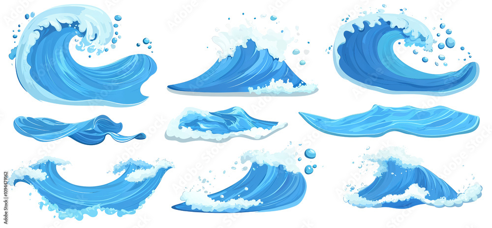 blue and white illustrations of the sea foam, Ocean Waves Illustration Pack blue and white illustrations of the sea foam, Ocean Waves Illustration Pack