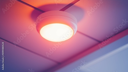 Fire Alarm Sensor Activation Concept. Fire alarm sensor with smoke detection, suspended for installation or display. photo