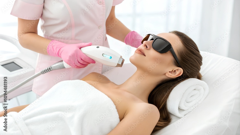 Naklejka premium Female receiving laser treatment at spa