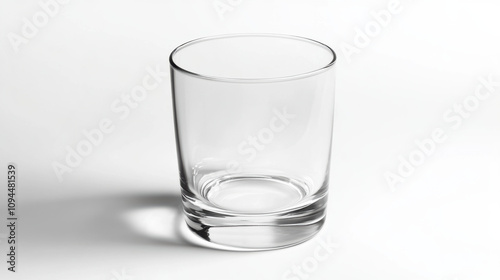 Empty thick walled glass, simple and clean design, evokes sense of purity and stillness