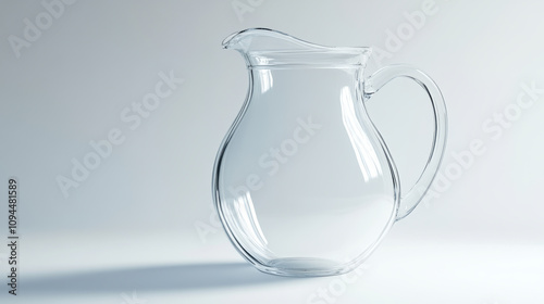 Empty glass pitcher clean transparent simple elegant home kitchen beverage water container glassware serving drink liquid clear glass object still life studio white background isolated single large