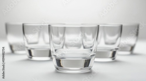 Empty glasses subtle imperfections minimalist clean simple glass glassware set drinking crystal transparent clear shiny reflection studio white background object still life home kitchen bar