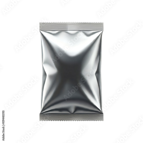 silver shiny plastic aluminum foil bag isolated on white transparent backround 300dpi png file