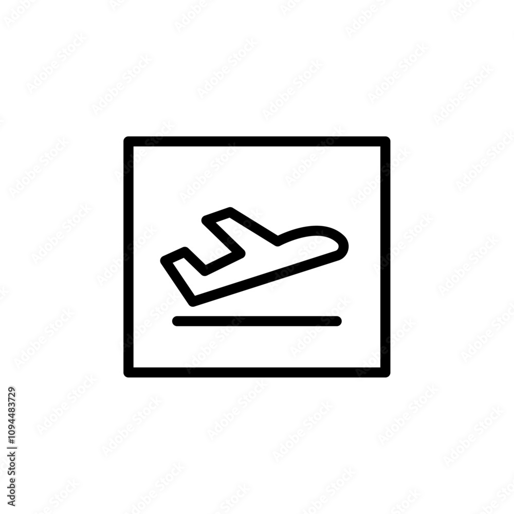 Arrivals plane icon Black and white outline vector Arrivals plane icon Black and white outline vector