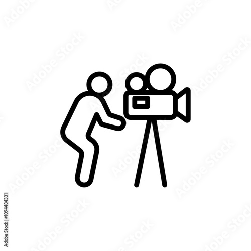 Cameraman icon Black and white outline vector