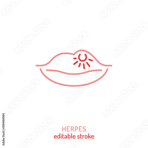 Lips with herpes icon. Infectious disease. Editable stroke
