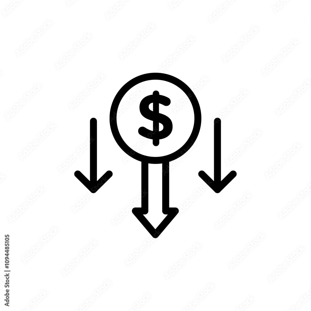 Cost reduction icon Black and white outline vector Cost reduction icon Black and white outline vector