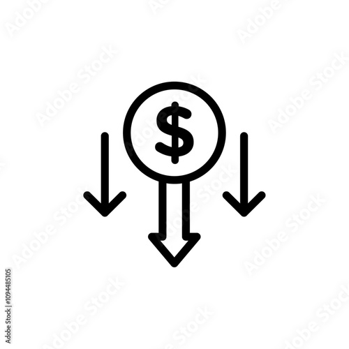 Cost reduction icon Black and white outline vector