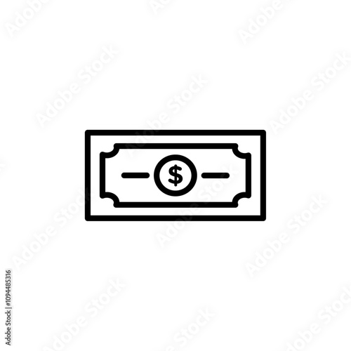 Dollar banknote money icon Black and white outline vector