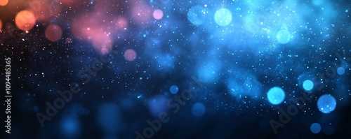 Abstract festive blue and pink glitter lights background with bokeh effect